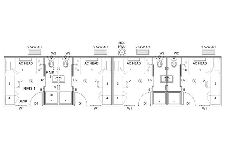 Four bedrooms, four bathrooms 14.4m x 3.3m Total 47.52m2